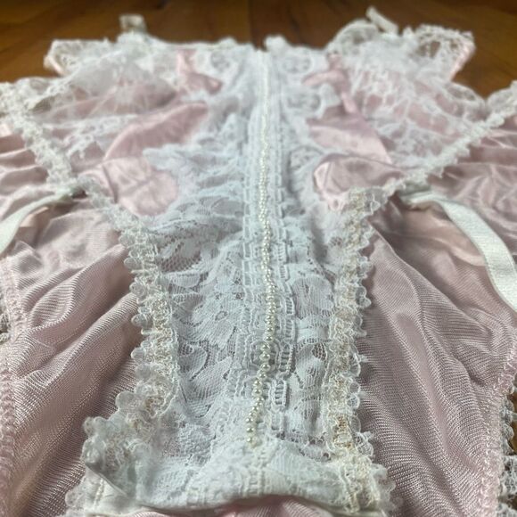 Faris Vintage 1960’s Pink and White Lace Beaded Lingerie Size M - Picture 5 of 7
